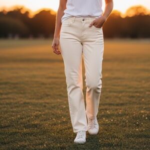 Talbots Cotton Stretch 5 Pockets Light Cream Pants with Contrast Stitching 14P
